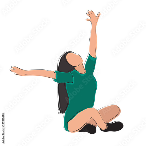 sketch multicolored girl rejoices