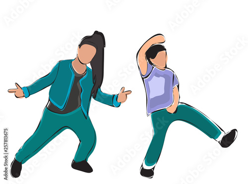 white background  sketch multicolored kids dance collection