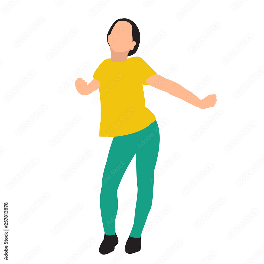  flat style, a child is dancing, a girl
