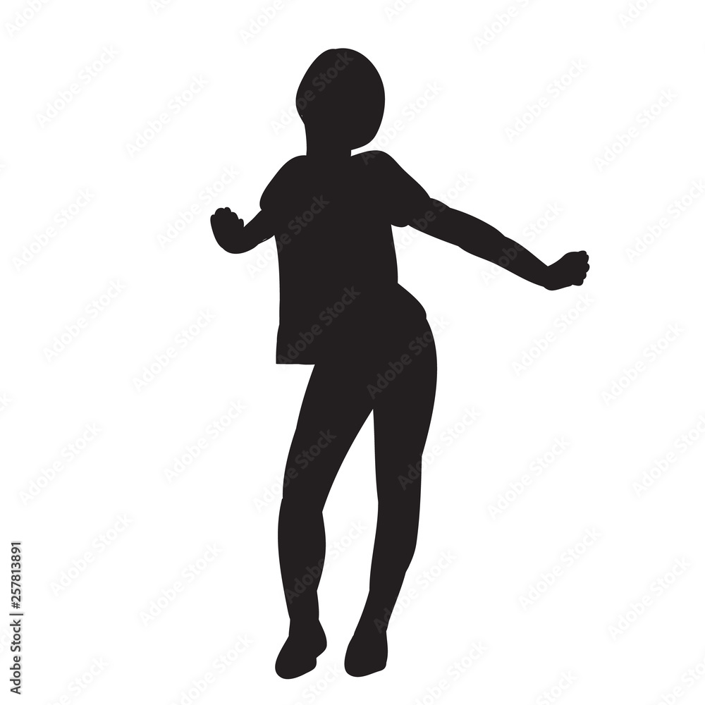 white background black silhouette girl happily dancing