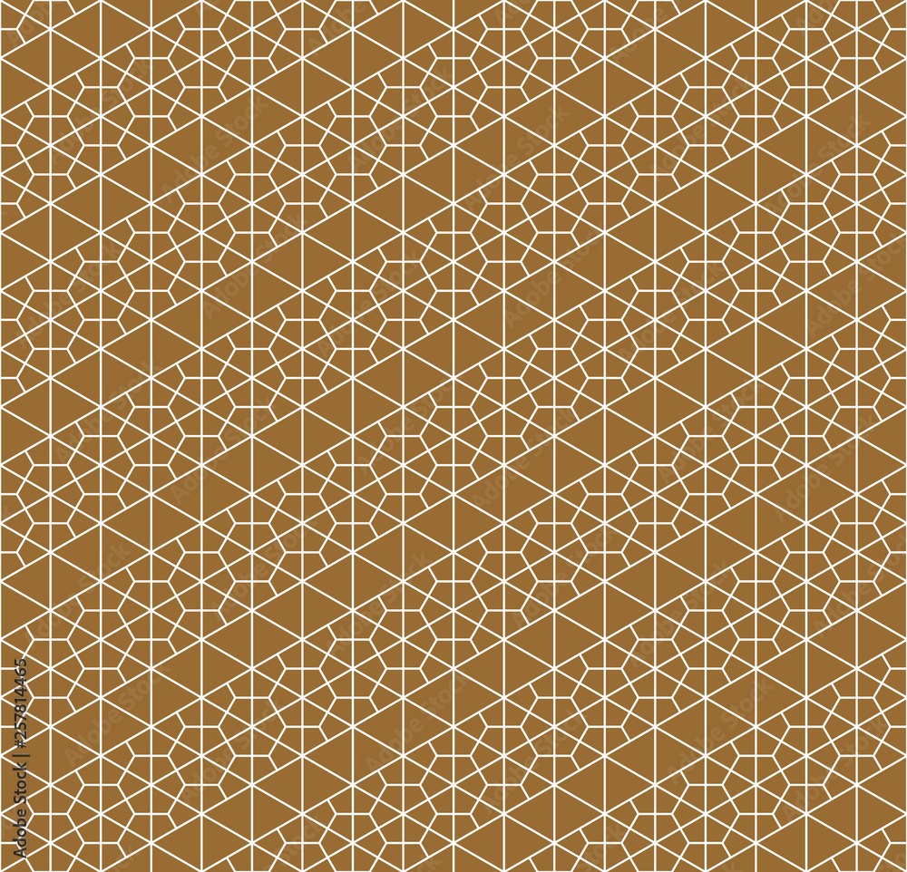 Seamless traditional Japanese ornament.Golden color background.White