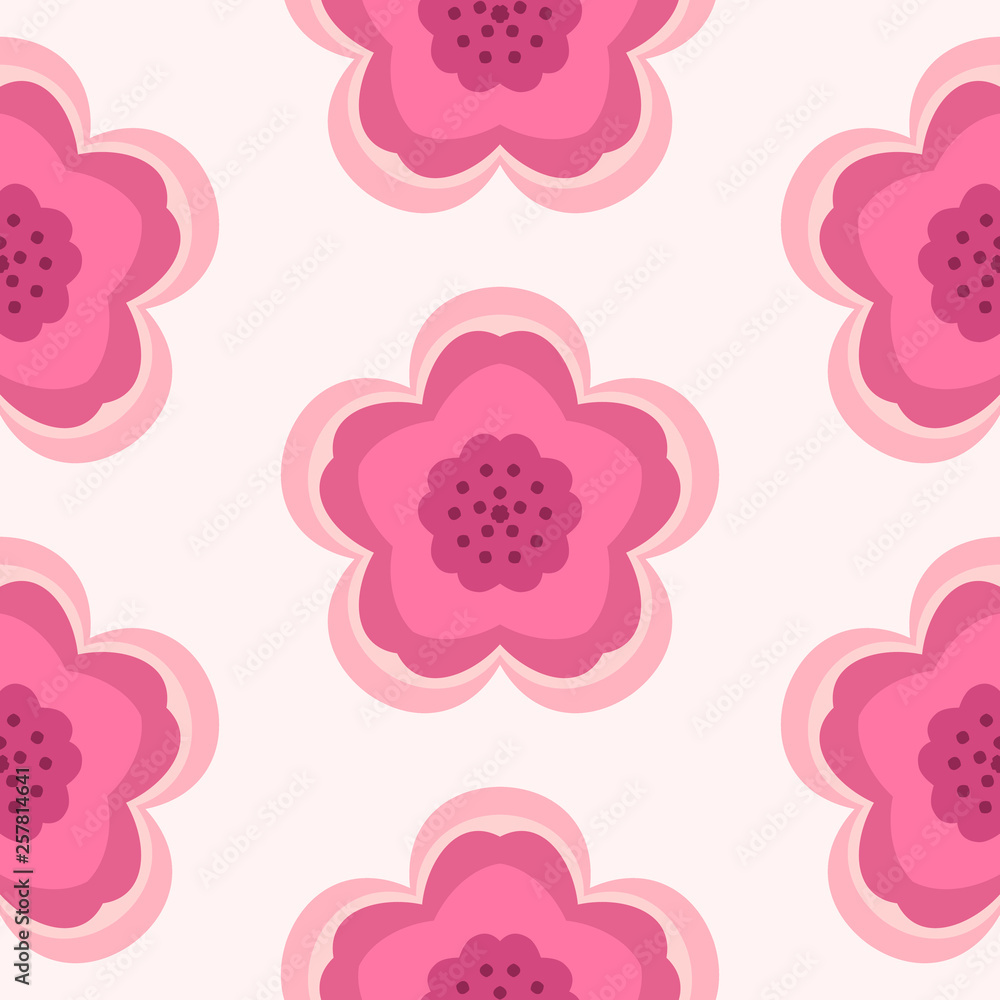 Vector pink flowers of sakura with ornament seamless pattern wallpaper or textile endless texture template