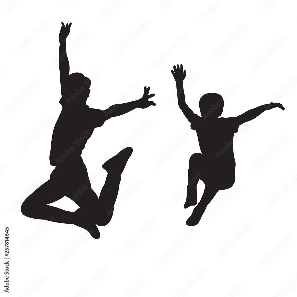vector on white background black silhouette boy jumping