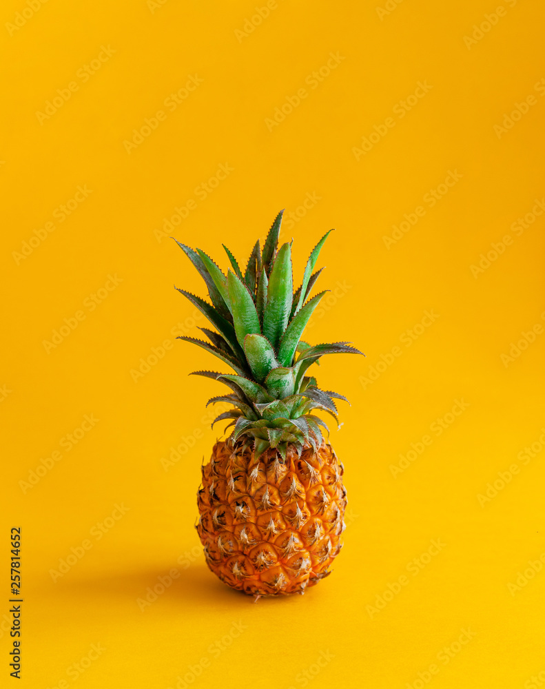 Juicy pineapple on a yellow background