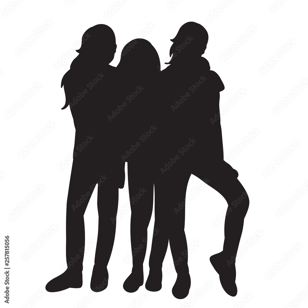 silhouette group of girls, crowd silhouette group of girls, crowd