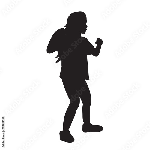 vector, on a white background, silhouette of a black child dancing