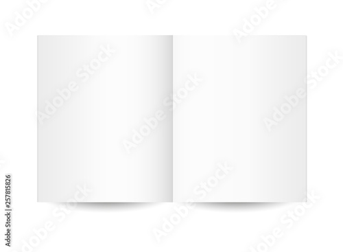 Open book, magazine, notebook or brochure template. 3d realisticvector  illustration on white background. mock up of exercise book, copybook, schoolbook, diary, guide, album.