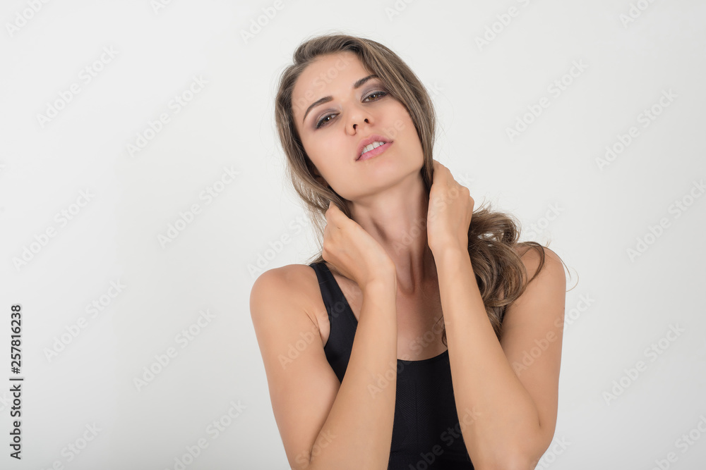 Beautiful woman with healthy body on white background Beautiful woman with healthy body on white background