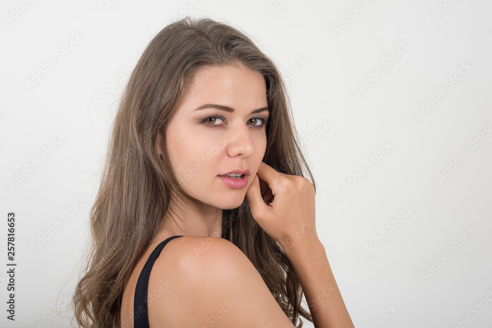 Beautiful woman with healthy body on white background Beautiful woman with healthy body on white background