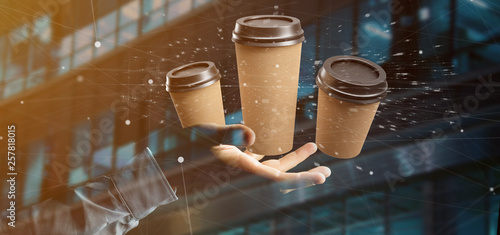 Photos Group of cardbox coffee cup with connection 3d rendering