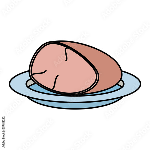 dish with ham piece