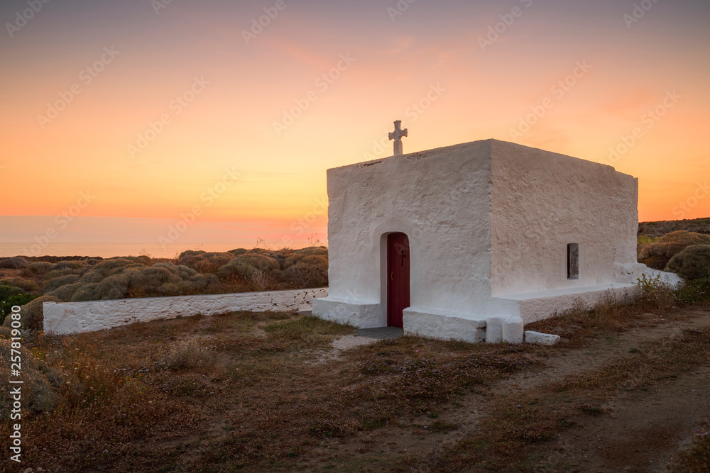Small church on the coast near Molos village on Skyros island, Greece.