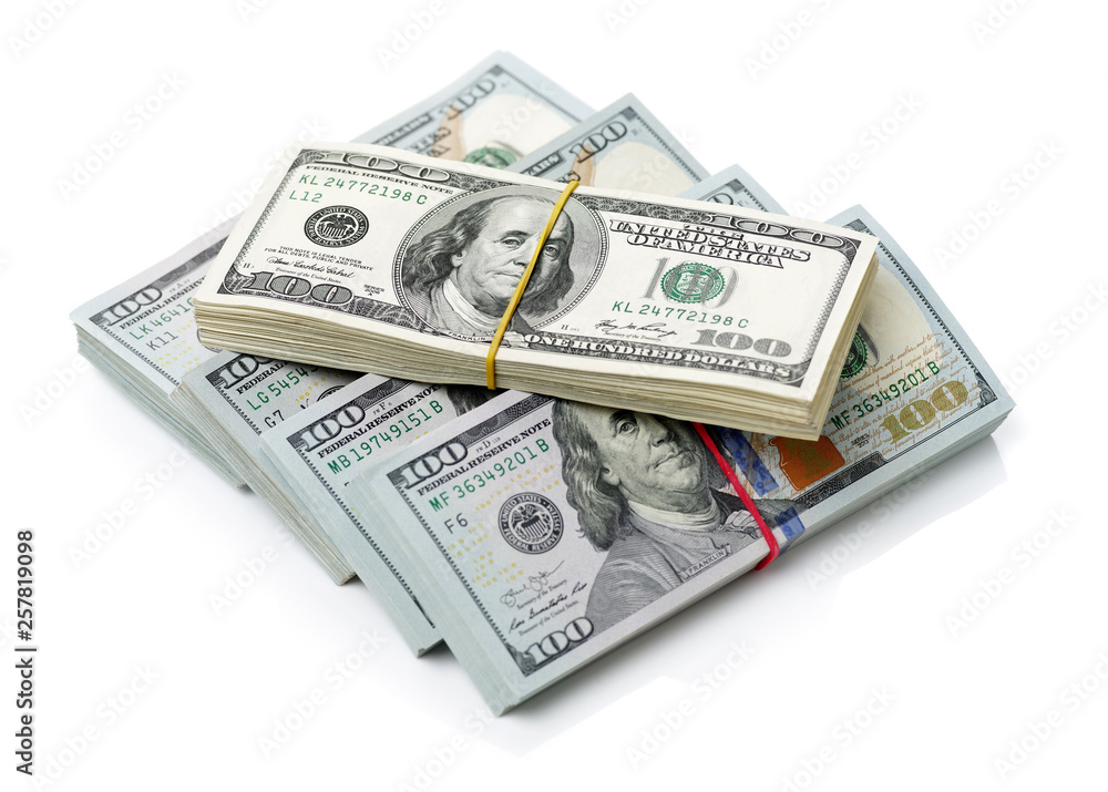 Stack of $100 bills on white background Stack of $100 bills on white background