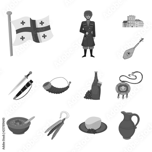 Vector illustration of attributes and tourism icon. Collection of attributes and national vector icon for stock.