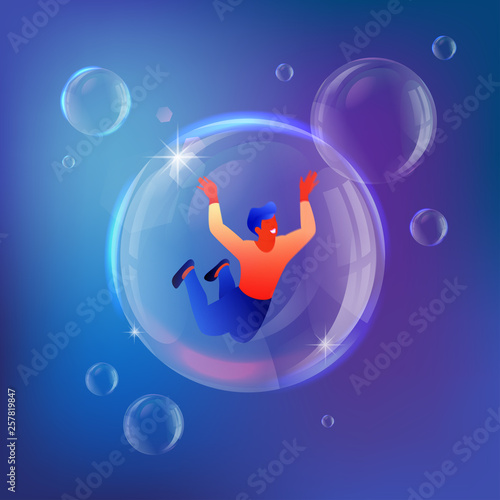 Man Floating in Bubble Metaphor