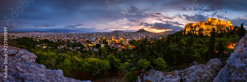 Acropolis and panoramic view of the city of Athens, Greece. 