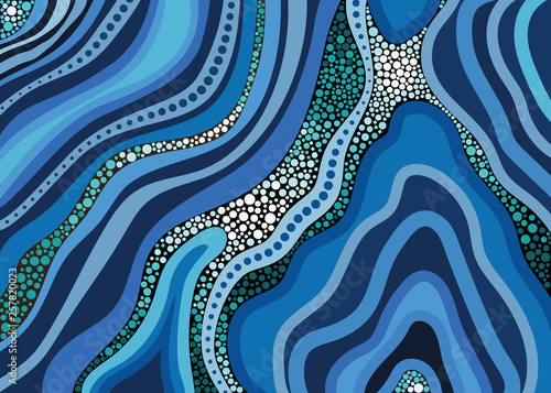 Aboriginal dot art vector background with river