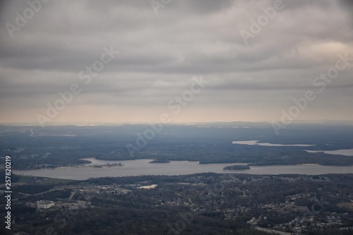 Cloudy Storm, Aerial view of J Percy Priest Reservoir outside of Nashville Tennessee. United States.