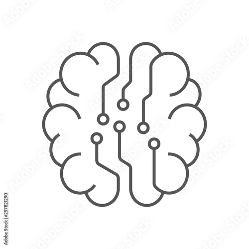 Digital brain icon, AI concept, Iot, hi-tech. Line vector illustration. Editable Stroke. EPS 10