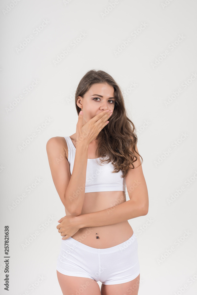 Beautiful woman with healthy body on white background Beautiful woman with healthy body on white background