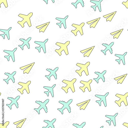 Plane Aircraft travel concept. Seamless vector EPS 10 pattern.
