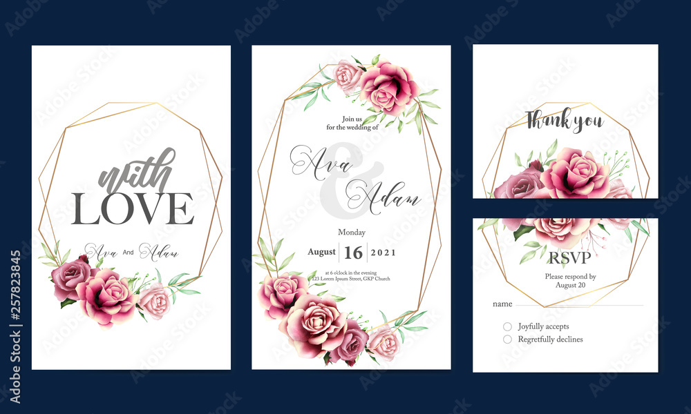 Naklejka premium beautiful watercolor floral leaves wedding invitation card template