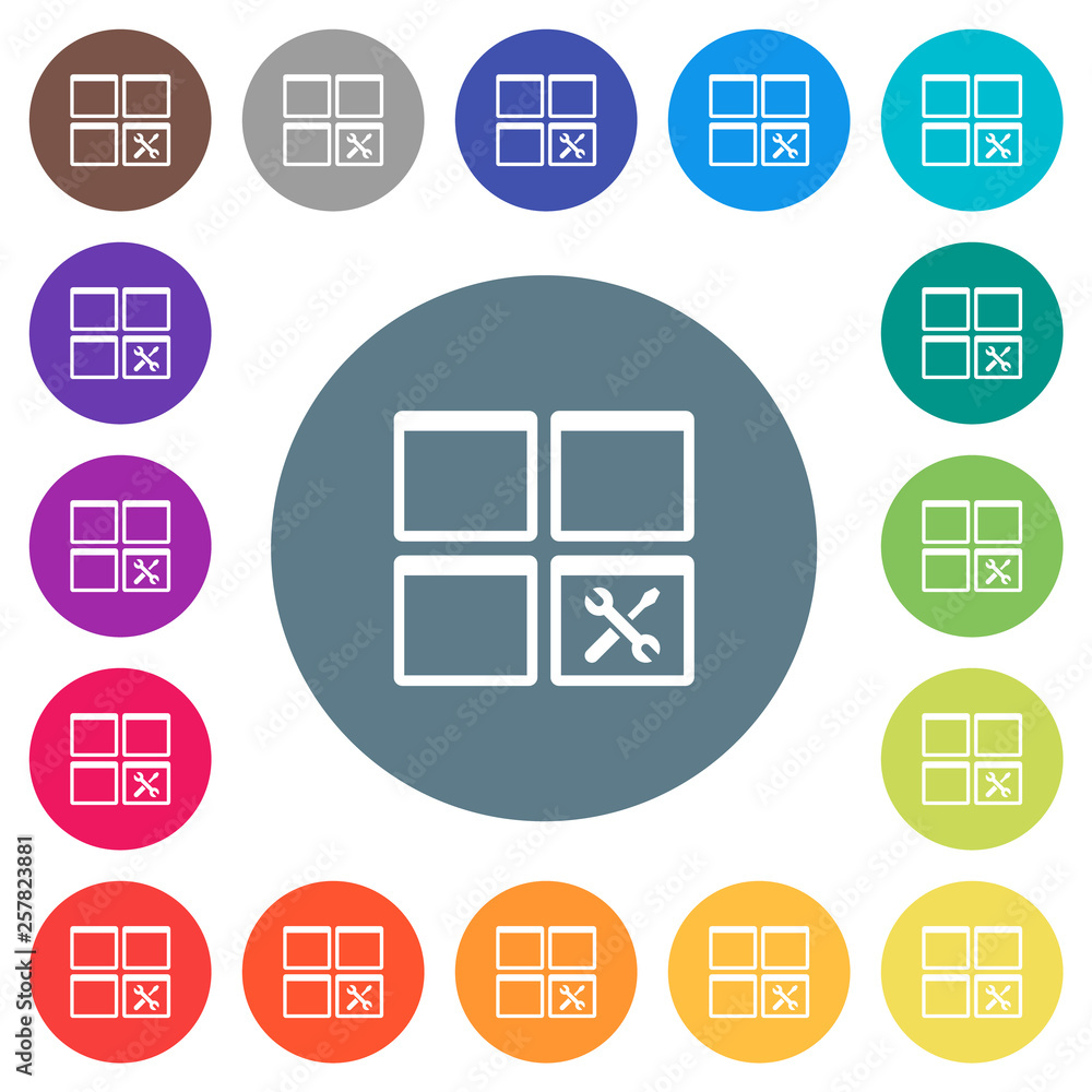 Fototapeta premium Dashboard tools flat white icons on round color backgrounds