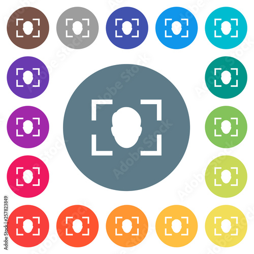 Camera selfie mode flat white icons on round color backgrounds