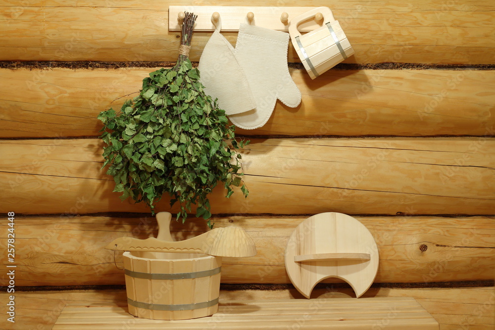 The traditional accessories for a sauna.