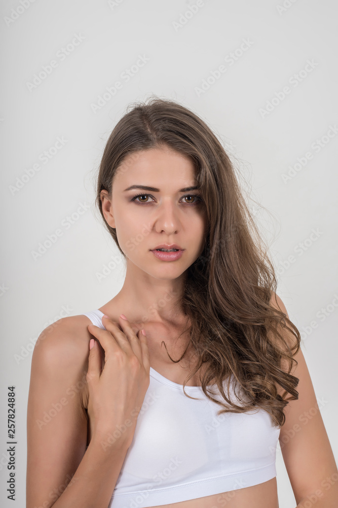 Beautiful woman with healthy body on white background Beautiful woman with healthy body on white background