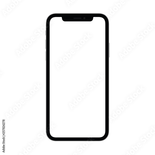 New smartphone with blank screen isolated on transparent background. Flat style, top view. Vector mockup.