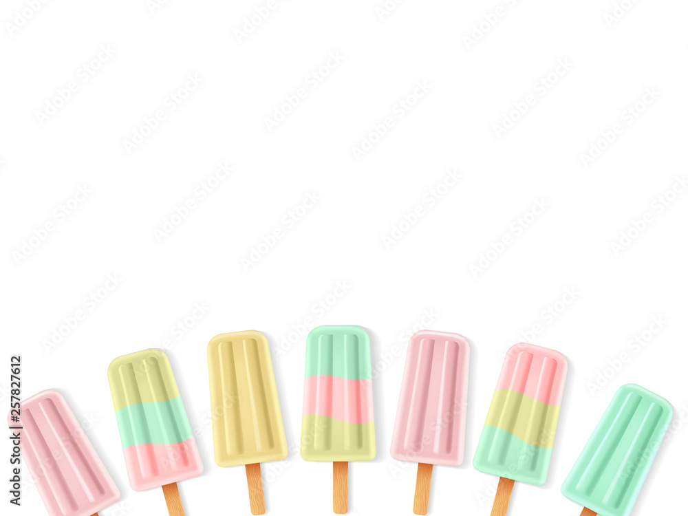Set of realistic  popsicle on white background. Vector colorful ice cream.  