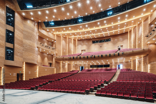The bright and spacious interior structure of the theatre lobby