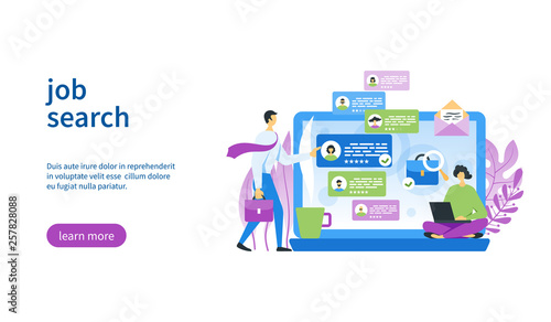 Job search. Vector flat illustration. Modern landing page template