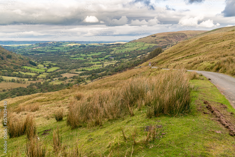 Landscape in the Brecon Beacons National Park seen from Sarn Helen near Ystradfellte in Powys, Wales, UK Landscape in the Brecon Beacons National Park seen from Sarn Helen near Ystradfellte in Powys, Wales, UK