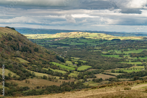 Landscape in the Brecon Beacons National Park seen from Sarn Helen near Ystradfellte in Powys, Wales, UK