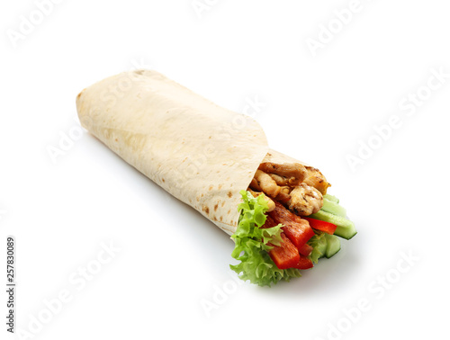 Tasty doner kebab on white background