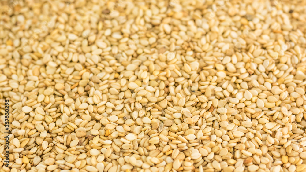 Close photo of Sesame seeds, background made of sesame seeds