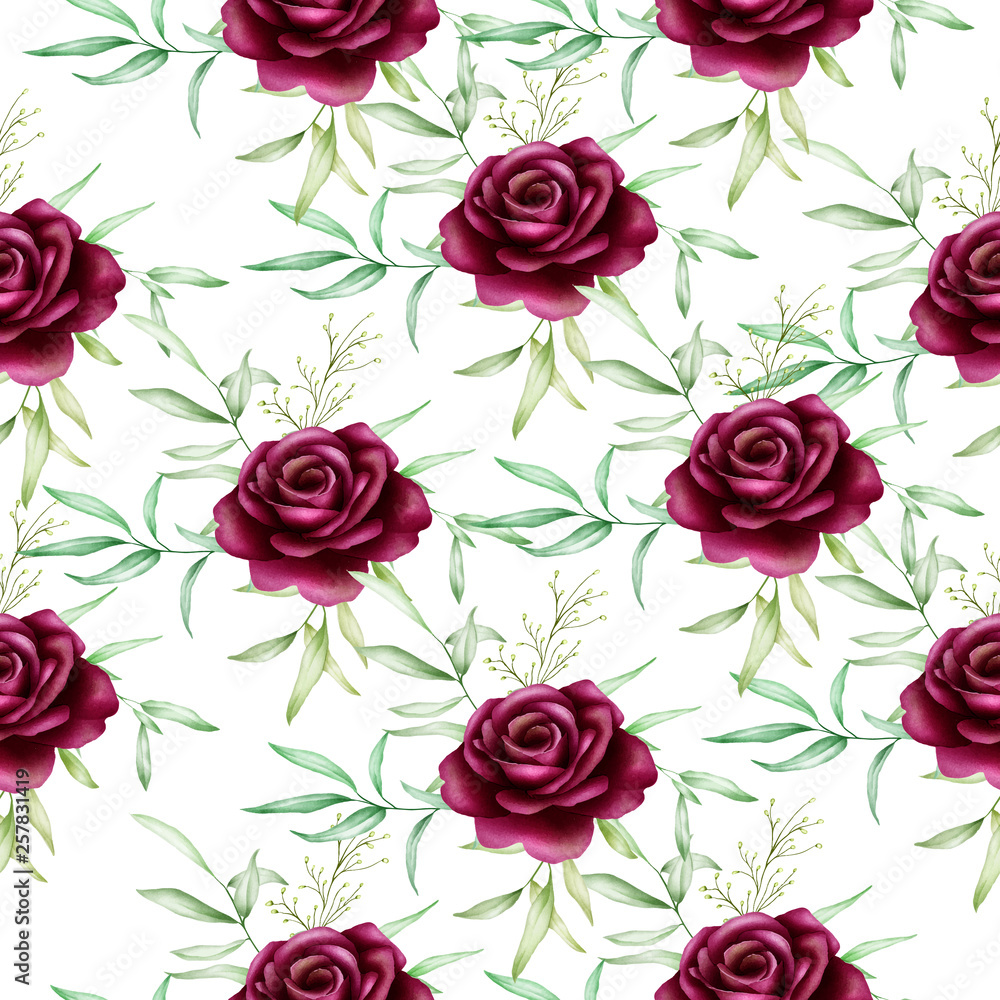 Fototapeta premium beautiful seamless pattern watercolor floral leaves