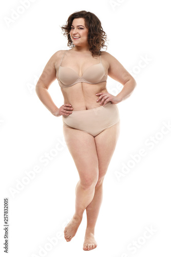 Happy plus size woman on wh...