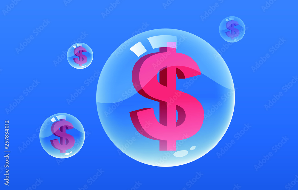 Bubble, flying with dollars in the air Bubble, flying with dollars in the air