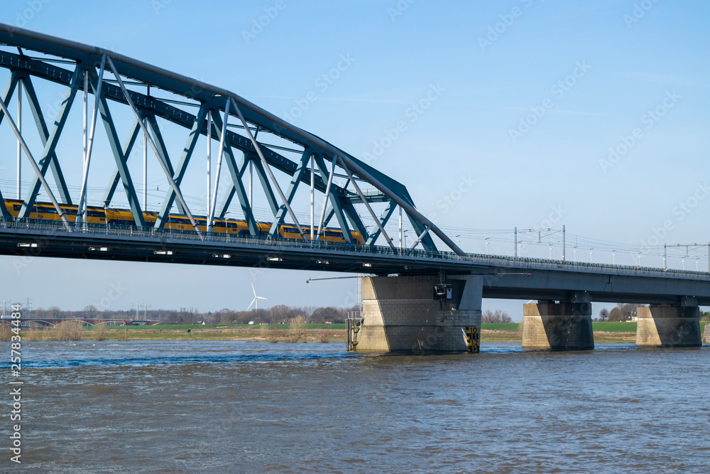 Dutch Train Passing Bridge Nijmegen