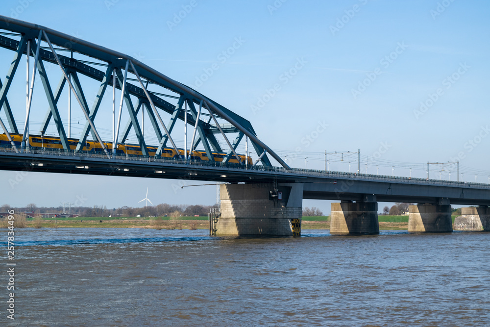 Dutch Train Passing Bridge Nijmegen