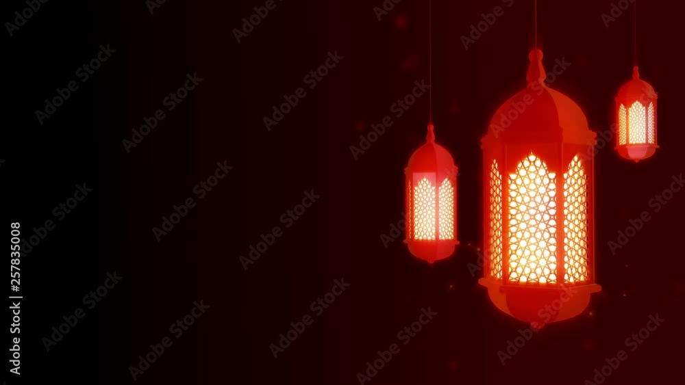 Glowing celebration lantern hanging from ceiling on dark background. Ramadan Kareem islamic motion background. 3d loopable animation. Glowing celebration lantern hanging from ceiling on dark background. Ramadan Kareem islamic motion background. 3d loopable animation.