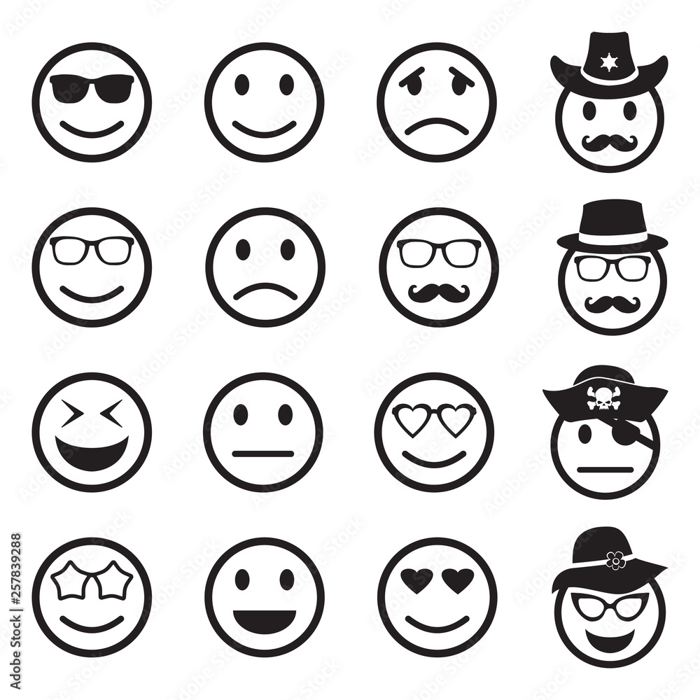 Emotion Icons. Black Flat Design. Vector Illustration. Emotion Icons. Black Flat Design. Vector Illustration.