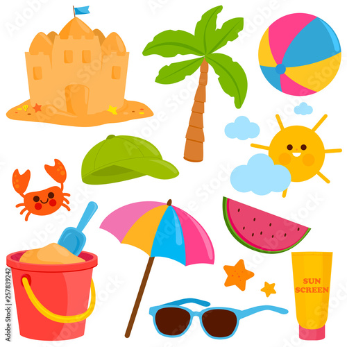 Summer beach vacation collection. Vector illustration set