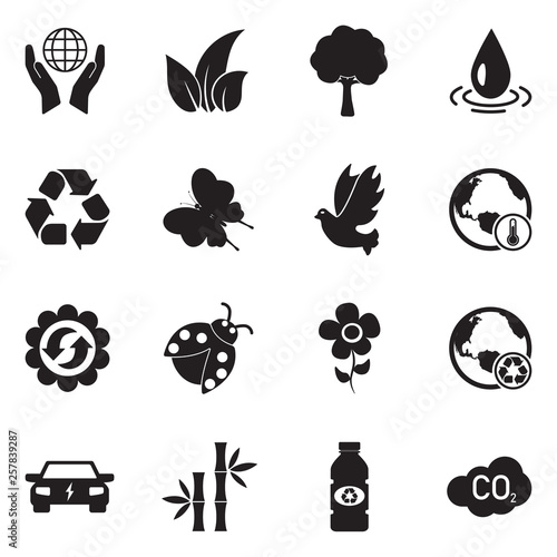 Environment Icons. Black Flat Design. Vector Illustration.
