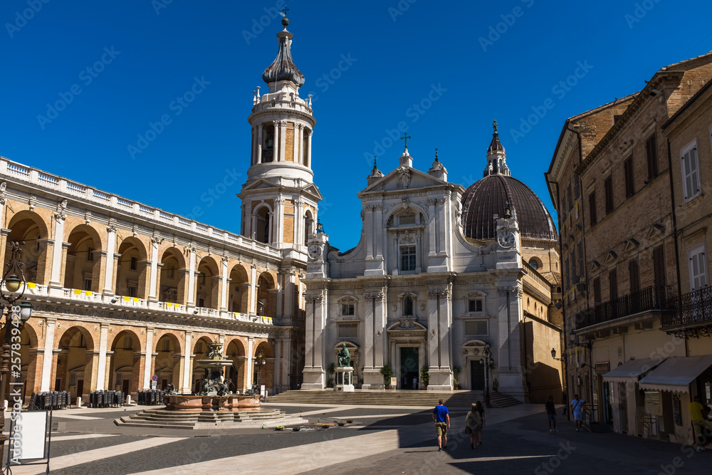 The main plaza in the Italian hilltop town of Loreto in the Marche region, Ancona province. Loreto is famous pilgrim destination in Italy