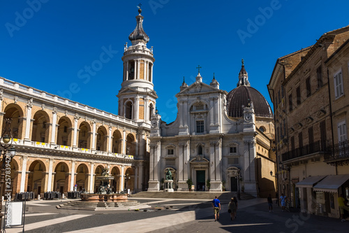 The main plaza in the Italian hilltop town of Loreto in the Marche region, Ancona province. Loreto is famous pilgrim destination in Italy