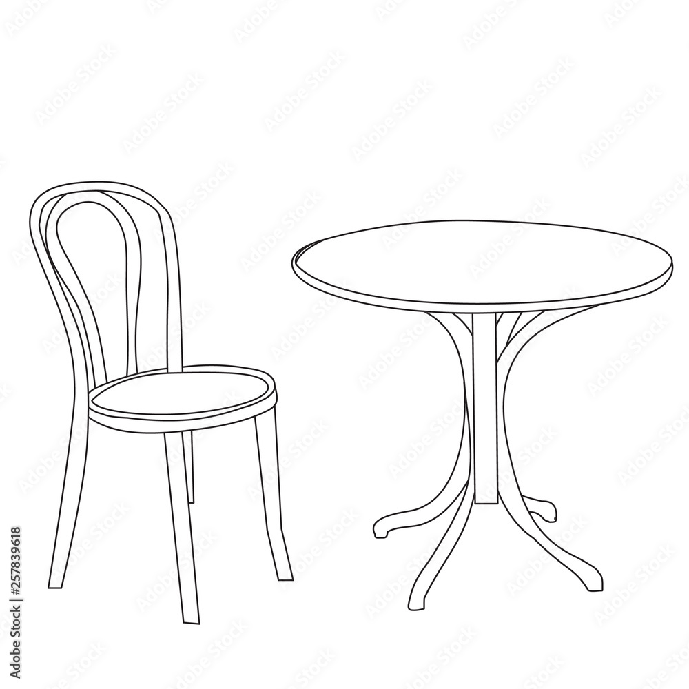 Decorative table and chair flat monochrome isolated vector object.  Beautiful houseplant on board. Editable black and white line art drawing.  Simple outline spot illustration for web graphic design 25465138 Vector Art  at